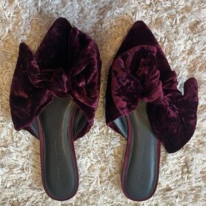 Rebecca Minkoff Dark Red Velvet Bow Slides